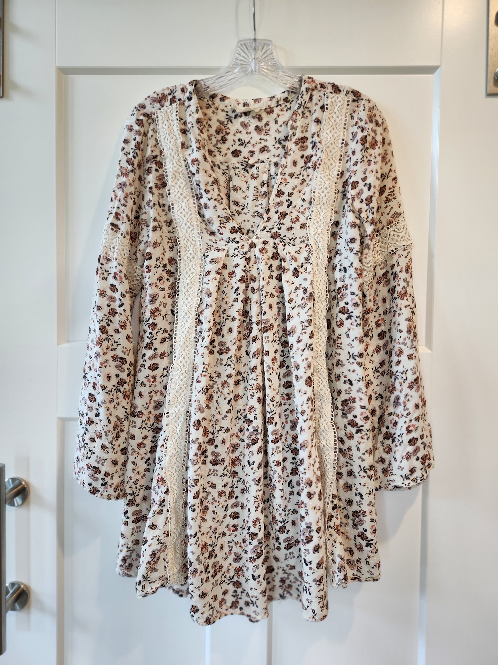 Altar'd State Cream Floral Mini Dress with Brown & Pink Accents